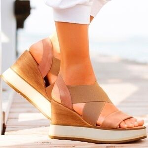 NEW Lascana Sasille Tan Italian Leather Wedge sling back Sandals size 8